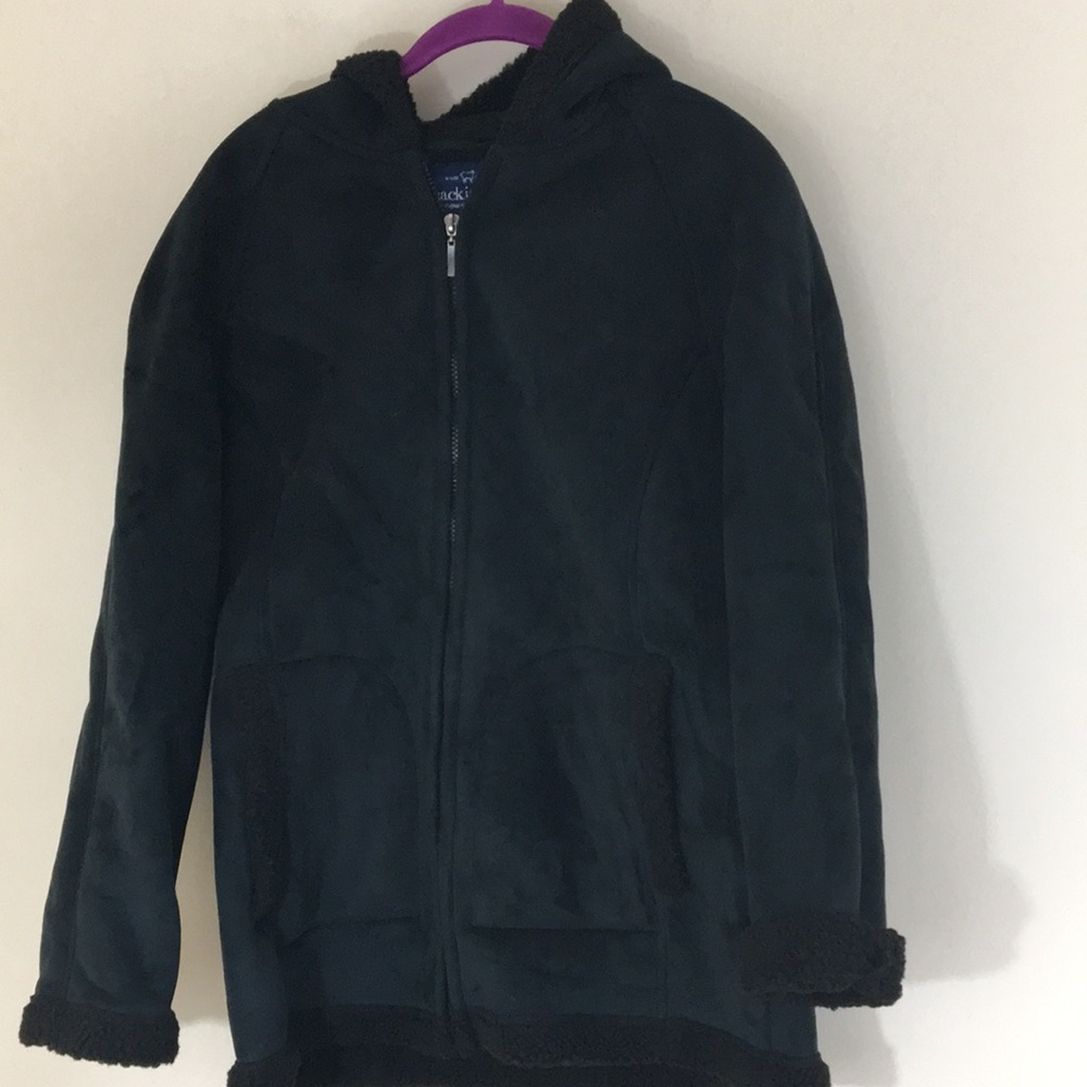 Mackintosh New England Faux Suede Fleece Lined Hooded Coat Black Size Small